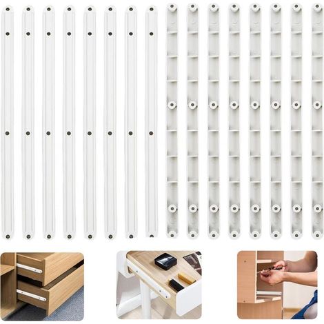 Lot de 16 glissières de tiroir, 300 mm, en plastique blanc, pour cuisine et placards (1/5)