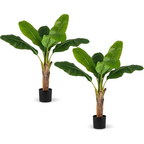Lot de 2 Arbres Artificiels Oiseau de Paradis de 107 cm, Fausses Plantes à Feuilles de Bananier avec Pot Branches Réglables pour Maison Porche (1/5)