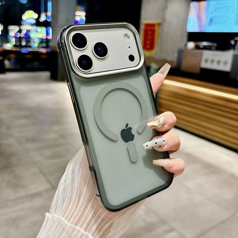 Coque de téléphone avec cadre magnétique en alliage d'aluminium (gris, iPhone 17), effet peau nue, protection antichoc mate