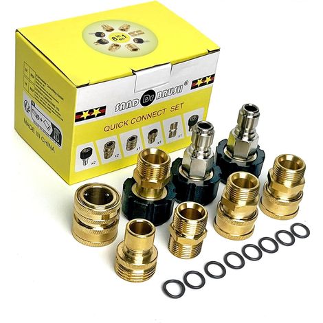 8pcs Connecteur Rapide Kit Tuyau Haute Pression M22-14mm Acier Inoxydable Laiton Nettoyage Extérieur