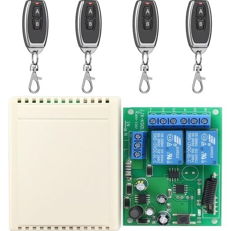 Commutateur À Distance Sans Fil, 433mhz Relais Récepteur, 220v Interrupteur De Télécommande Sans Fil Avec 4 Télécommandes, Transmetteur Pour Fenêtres, Entrées, Portes De Garage,Systèmes D’Alarme (1/5)