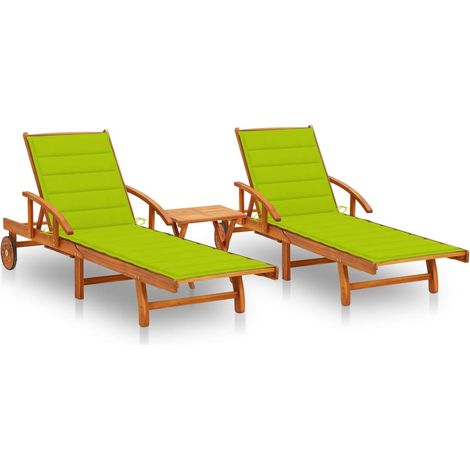 Set di 2 lettini prendisole sedie a sdraio lettini prendisole lettini da giardino mobili da giardino con tavolo e cuscini legno massello di acacia 020012097