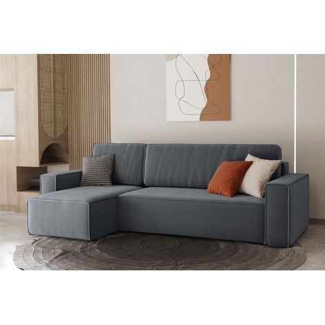 Ecksofa Schlafsofa Sofa MARIS Stoff Asphalt Ottomane Links (1/4)