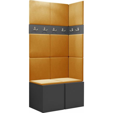 Meuble d'entrée Pinis I, Graphite, 186x84x46cm, Tissu, Stratifié, À poser, Murale (1/5)