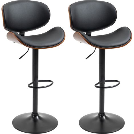 Lot de 2 Tabourets de Bar Réglables en Hauteur Revêtement Synthétique Noir Design Vintage pour Cuisine Salle à Manger (1/5)