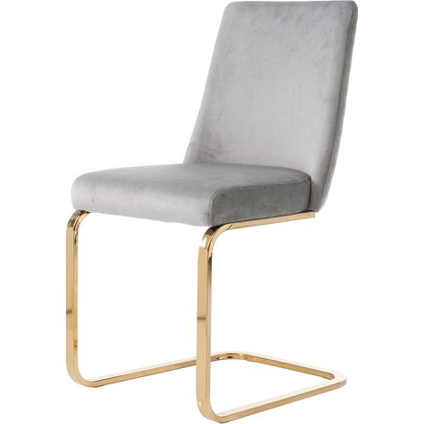 6er-Set Esszimmerstühle aus grauem Samt mit goldenen Metallbeinen, gesteppte Rückenlehne (1/5)