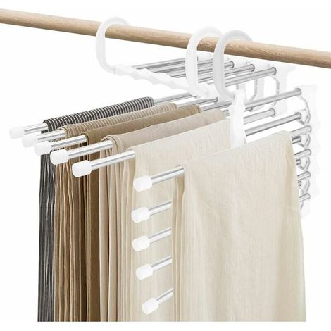 Tigrezy Cintres pour pantalons, gain de place, cintres de rangement pour vêtements en acier inoxydable antidérapant pour placard de chambre à coucher, organisateur de pantalons (blanc, 2) (1/5)
