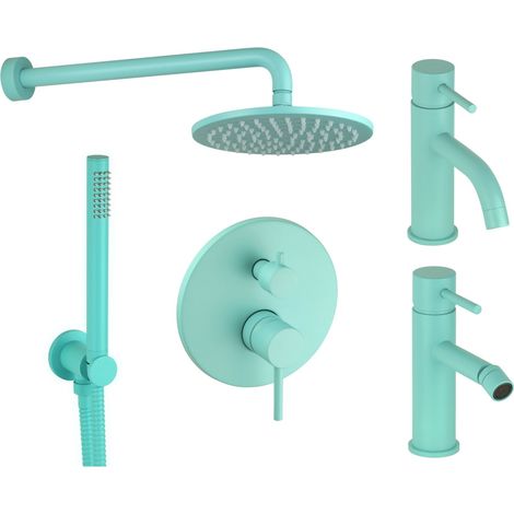 Rundes Bidet-Waschtischmischer-Set und Duschset in der Farbe Aquablau Pollini Jessy Color KITJESSYCOLORA62