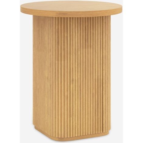 Couchtisch 45x55cm rund Wohnzimmer gerilltes Holz schwarz Quid - Natur