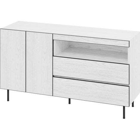 Aparador moderno minimalista blanco 140 x 42 x 77 cm con 2 puertas 2 cajones y estantes abiertos (1/5)