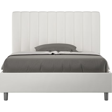 Letto Matrimoniale Francese 140x190 cm con Rete e Contenitore Agueda Bianco (1/5)
