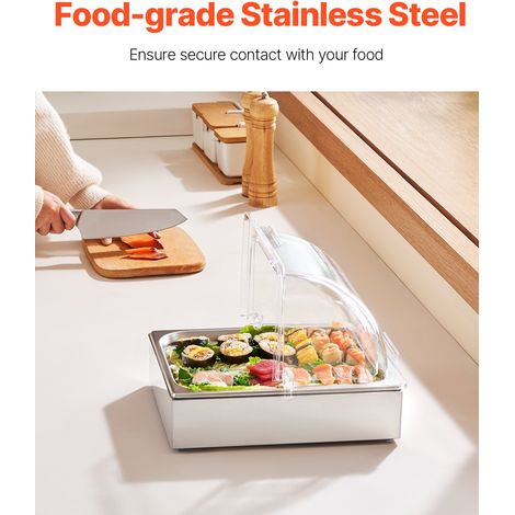 Saladette Réfrigérée à Poser avec 1 Plateau de Service en Acier Inoxydable, Vitrine Réfrigérée Comptoir avec Couvercle Transparent… (1/5)
