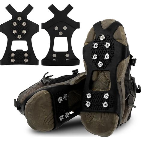 Crampons anti-dérapants pour semelles de chaussures – Crampons de glace en acier inoxydable pour randonnée hivernale, accessoires de randonnée pour femmes & hommes (1/5)
