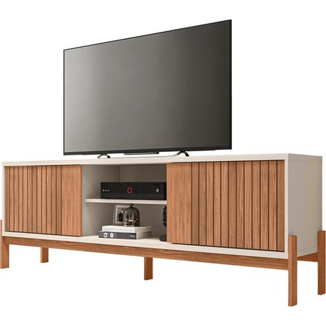 Meuble TV 72 Pouces Chêne et Blanc 2 Portes 4 Niches L 180.6 H 62.6 P 36 cm (1/5)