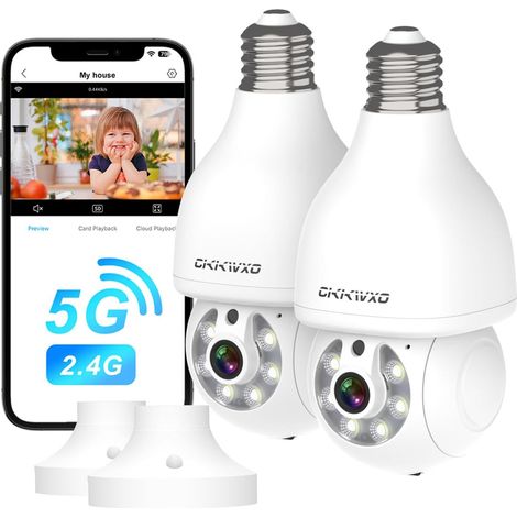 2K (3MP) Ampoule Camera Interieur/Exterieure WiFi, 2.4/5GHz Caméras de Surveillance sans Fil, Vision Nocturne Couleur HD, Détection Mouvement, Douille E27 (2.4 (1/5)
