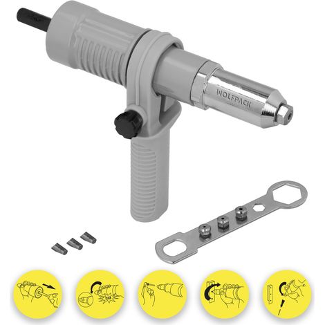 Kit rivettatrice con impugnatura ergonomica per trapano (1/5)