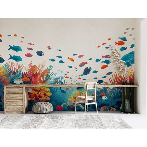 Papier peint nature - poissons tropicaux et barrière de corail - 150 x 250 cm (1/2)