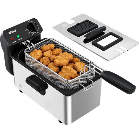 YASHE Edelstahl-Fritteuse DF-301A, 3 L, 2000 W, Sichtfenster, Silber