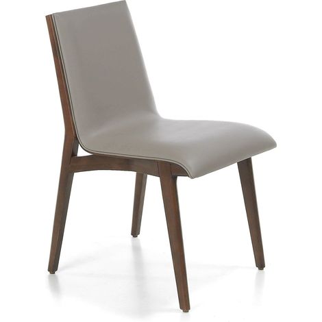 Chaise de salle à manger rembourrée en simili pieds en bois - Marron clair, noyer (1/5)