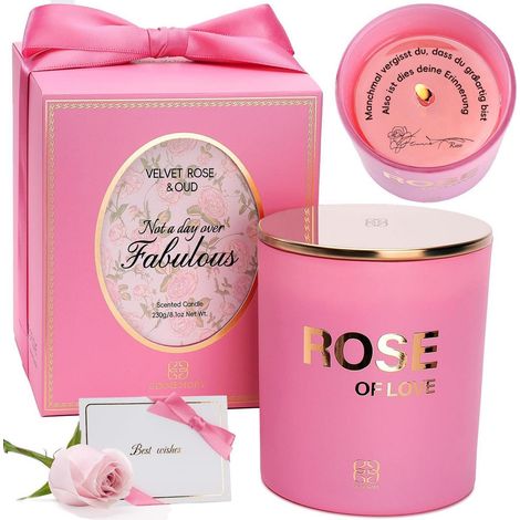 Bougie parfumée Rose & Oud avec message, 230g, cire de soja, boîte cadeau