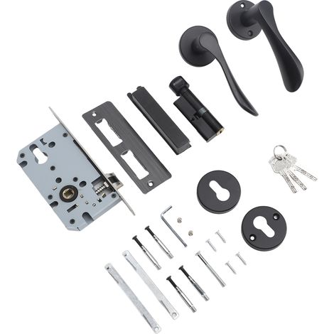 Türgriff innen, schwarz, mit Schloss, einfache Montage, Türgriff aus Eisen/Aluminium für Schlafzimmer, Badezimmer, Kleiderschrank (1/5)