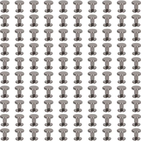 100 Pièces Vis de Reliure Métal Chicago Laiton Électrozingué Tête Plate Ronde Surface Arc pour Rivets Cuir DIY 9x6.5mm Gris Argenté (1/5)