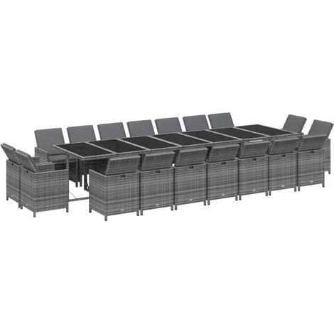 Set da pranzo mobili da giardino cuscini per mobili da esterno 19 pezzi vimini grigio resina 020014428
