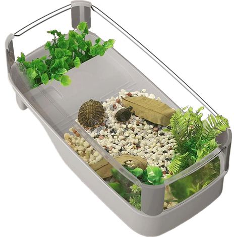 Petit kit d’aquarium pour tortues — Aquarium pour bébé tortue avec sortie de vidange, hauteur augmentée et multiples zones d’activité (Petit) (1/4)