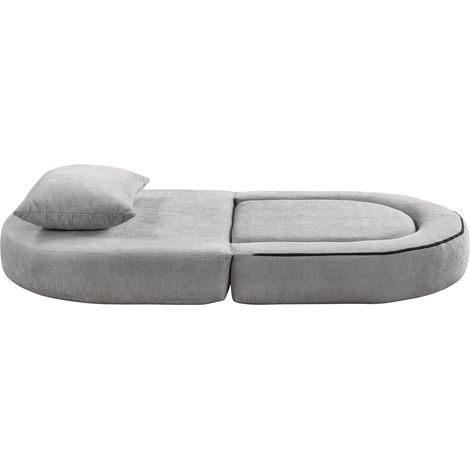 Klappbares Futon-Schlafsofa aus hellgrauem Chenille mit Kissen, 101 x 90 x 41 cm, MODENUIT (1/5)