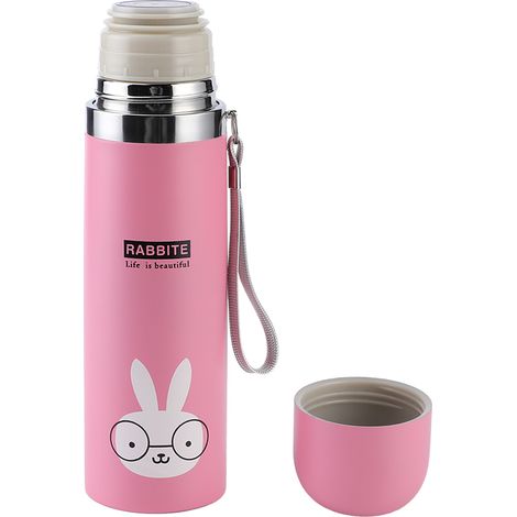 Gourde isotherme portable en acier inoxydable rose de 500 ml, motif dessin animé, pour enfants (1/5)