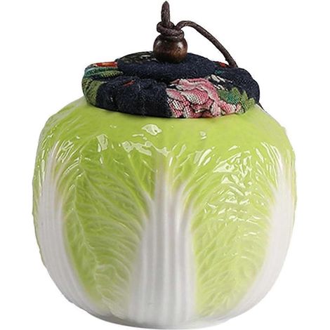 Boîte à thé en céramique avec couvercle, motif chou chinois, idéale pour ranger le thé et le sucre. (1/4)