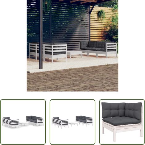 Terrassenlounge - 7-tlg. Garten-Lounge-Set mit Anthrazit Kissen Kiefernholz (1/5)