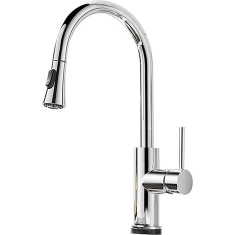 Robinet de cuisine extractible en acier inoxydable et bois d'érable (1/5)