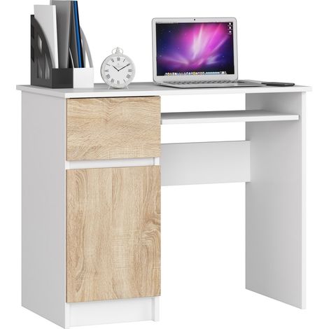 Scrivania per computer AKORD PIKSEL Bianco 90 cm 1 anta 1 cassetto inserto frontale Sonoma Quercia 90x50x77 cm Modello a sinistra (1/5)