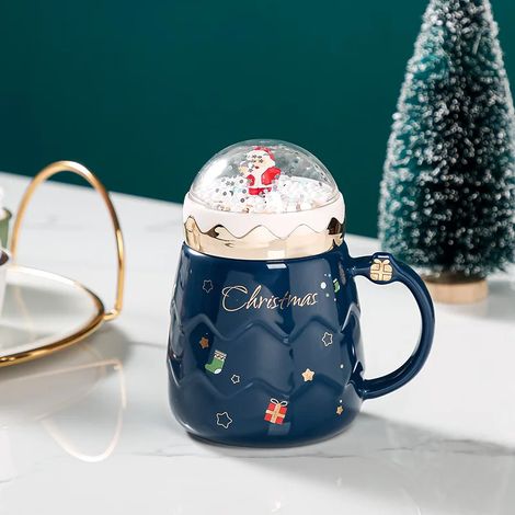 Mug en céramique Père Noël, couvercle original en forme de boule de neige, mug pour lait maison pour le petit-déjeuner, cadeau de Noël.