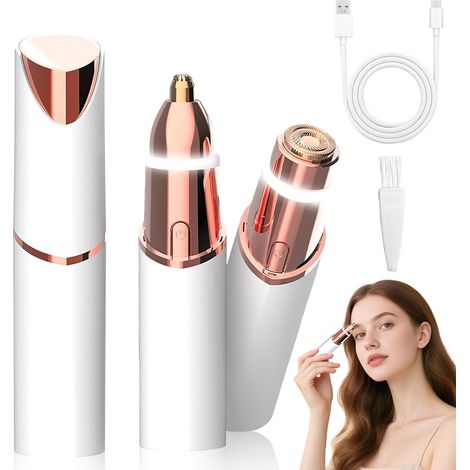 Rasoir Visage Femme, Epilateur Visage Femme pour Sourcil Poils du Visage Femmes Rasoir Électrique 2 en 1 pour le Visage et les Sourcils Rechargeable portable avec lumière LED (1/5)