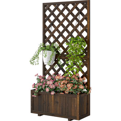 Jardinière avec treillis bois pour plantes grimpantes 72,5x31,5x149,5 cm carbonisé