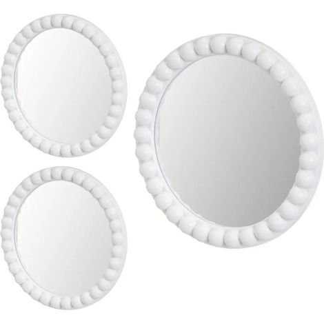 Set di 3 specchi rotondi da parete bianchi.