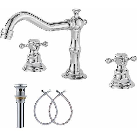 Robinet mitigeur de lavabo chromé à deux poignées, 3 trous, 8 à 16 pouces, robinet de salle de bains largement répandu, (1/5)