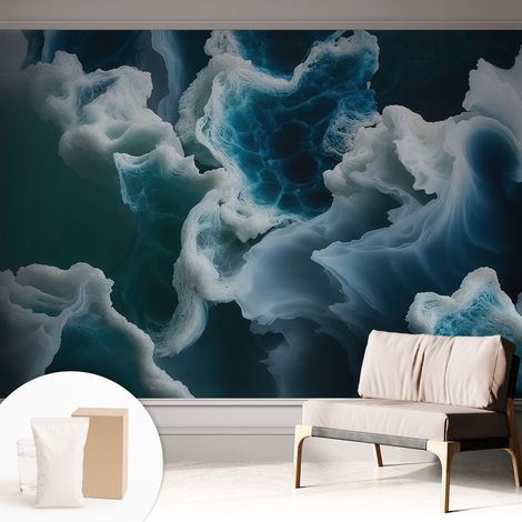 Papier peint intissé décoratif pour salon chambre et cuisine Facile à poser avec colle Vagues marines 312x219 cm (1/5)