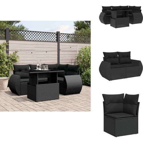 Salon de jardin 5 pcs avec coussins noir résine tressée - Ensemble Salon De Jardin - Meuble Extérieur - Jardin Design - Mobilier Résistant Aux Intempéries - Chaise Lounge (1/5)
