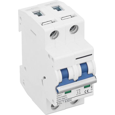 Disjoncteur miniature CC, bipolaire, 500 V, 32 A, interrupteur sectionneur, montage sur rail DIN, adapté aux systèmes photovoltaïques solaires. (1/5)