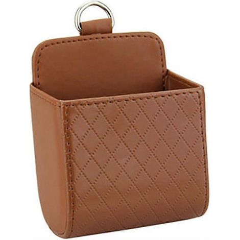 Sac de rangement pour voiture (1 pièce) - Organiseur suspendu en cuir marron pour grille d'aération et tableau de bord - Porte-lunettes et porte-téléphone - Accessoires auto (1/5)