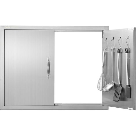 Porte d'Accès pour Barbecue, Double Porte de Cuisine Extérieure 78,7x60,9 cm, Porte Encastrée en Acier Inoxydable avec Poignées et crochets, pour Îlot de Barbecue, Station de Grillades (1/5)