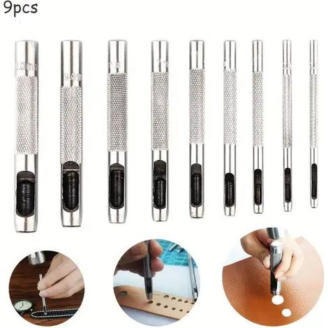 Fustelle In Acciaio Set 9 Pz Per Cuoio Lamiere Stoffa Plastica Legno 391109