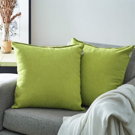 Housse de Coussin 50x50 Vert Anis Lot de 2 Decoration Chambre Bebe Salon Maison Housses Coussins Canapé Lit Carrés Double Face de Couleur Uni en Chenille Doux avec Fermeture Eclair (1/5)
