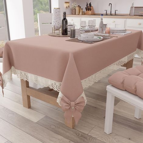Nappe Rectangulaire Tissu avec Dentelle de Saint-Gall, Nappes de Table en Coton 12 Places, 140x240 cm, Saumon, Accessoires De Cuisine (1/5)