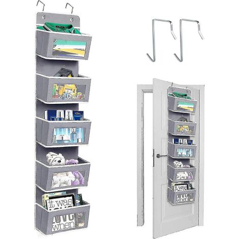 Organisateur de placard suspendu, rangement de porte à 5 compartiments, rangement mural pour salle de bain, dressing, chambre d'enfant, gris (1/5)