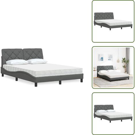 Lit avec matelas gris foncé 140x190 cm tissu - Lit - Lits - Meuble De Chambre À Coucher - Sommier (1/5)