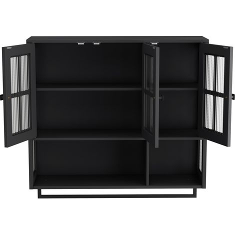 Mueble de baño suspendido de 3 puertas en MDF negro con vidrio templado y toallero (1/5)